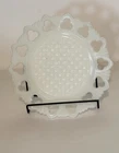 Vintage White Milk Glass Plate Lace Edge Clover Cutouts 7” Decorative Plate