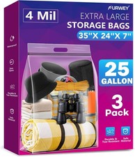 25 Gallon Storage Bags Clear 35 x 24 in Plastic 4 Mil Heavy Duty 3 Pack