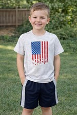 Spalding Boys Patriotic USA Flag Shirt Athletic Shorts Set Size 5/6