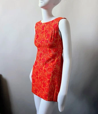 Vintage 1960s Mod Orange Micro Mini Dress Palm Royale 60s 70s sz XXS Teen Sz 14 - Photo 1/4