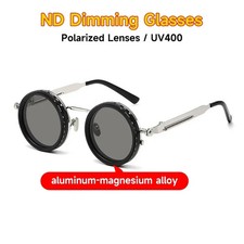 ND Dimming Glasses Polarized Sunglasses Men Women Round Retro Punk Driving Eyegl