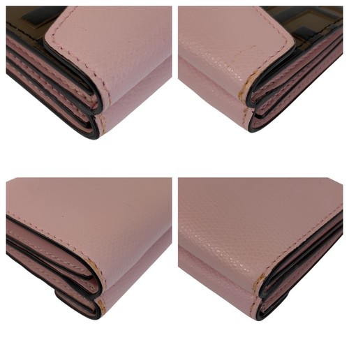 Authentic FENDI ZUCCA F IS FENDI Compact wallet Pink Brown GoldHardware leather - Picture 7 of 10