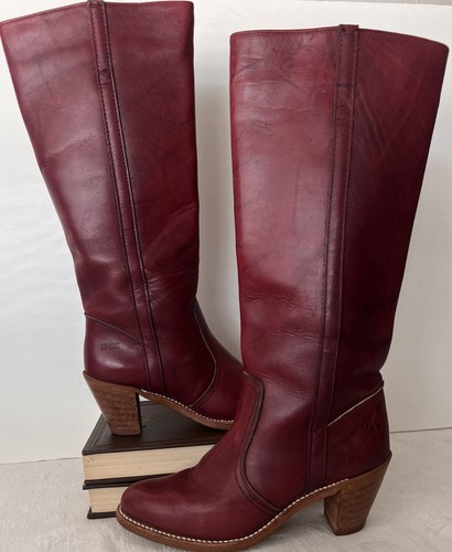 Vintage 70er Damen 8N Campus Boho Stiefel Ochsenblut Leder Kniehohe Stiefel Dexter