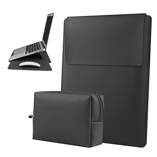 13 14 Inch Laptop Sleeve Case Waterproof Leather Case 13-14 inch Laptop Gray