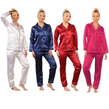Womens Satin Silk Pyjamas Set  Ladies PJs Loungewear Sleepwear Night Suit Shirt
