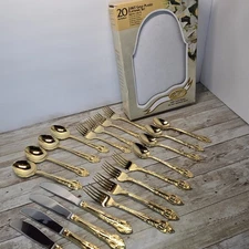 Hampton Forge 24KT Gold Plated On Fine Stainless Steel 20 Piece Flatware Set