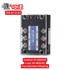 25 Amp AA 3 Phase Solid State Relay-AC to AC-70-280VAC Control 24-480VAC Load