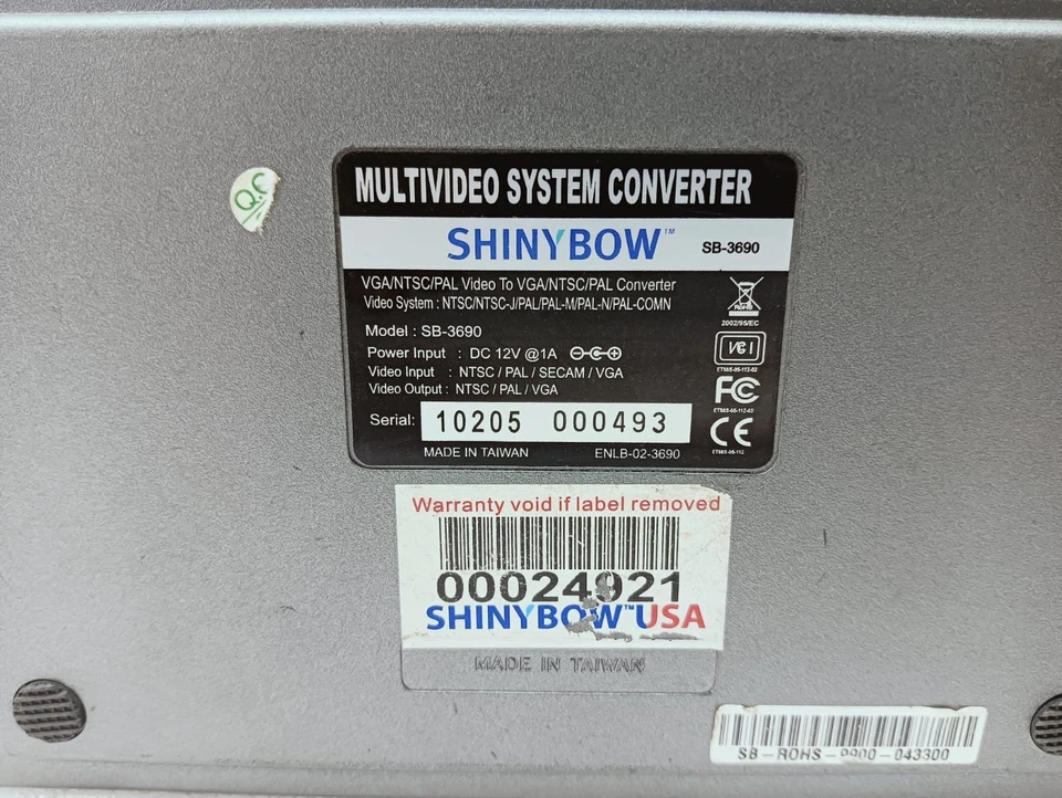 Shinybow Sb-3690 Multivideo System Converter Dc 12v @ 1a / Ntsc / Pal / Vga. - Image 4 of 4