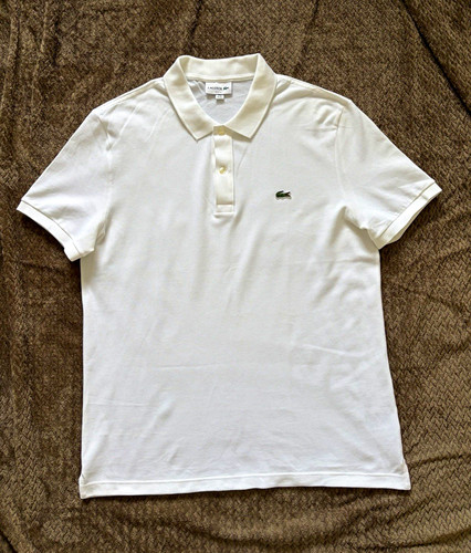Lacoste Men’s Slim Fit Cotton Polo Shirt White Short Sleeve Collared XL PH4012
