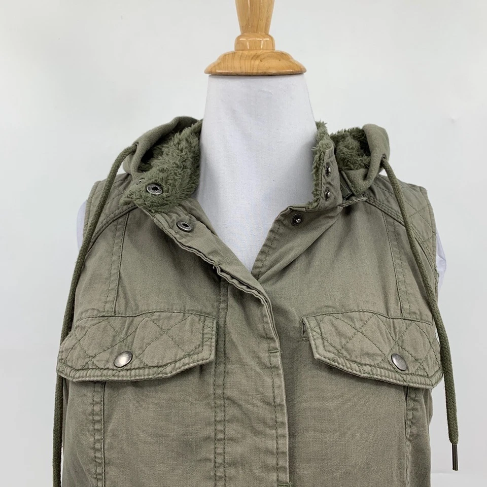 Volcom Vest Womens XS Extra Small Ivy Pile Lined Detachable Hood Snap Buttons - Image 3 of 4
