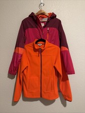 Lands  End 3-in-1 Squall Jacket Parka System Red Orange Removable Fleece Liner