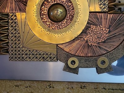 Brutalist Metal Wall Art Sculpture by Stephen Chun circa 1970 35.5