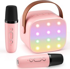 Mini Karaoke Machine with 2 Wireless Microphones, 2025 TOP Kids Portable Bluetoo