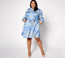 Destination 365 Regular Printed Shirtdress with Self Belt Size 1X