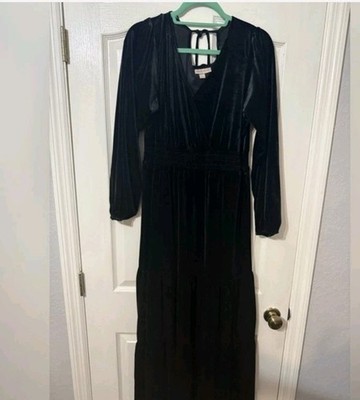Knox Rose Velvet Maxi Dress Black Long Sleeve Tiered Holiday Evening Whimsygoth