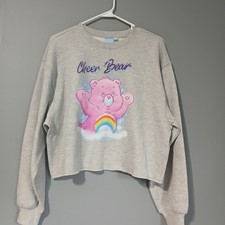 Care Bears Womens Size Large Gray Hooded Cropped Sweatshirt