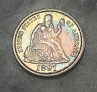 1891 Seated Liberty Dime 10C Silver United States Coin awesome toning 🌈