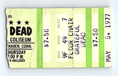 Grateful Dead Concert Ticket Stub May 5 1977 New Haven Connecticut