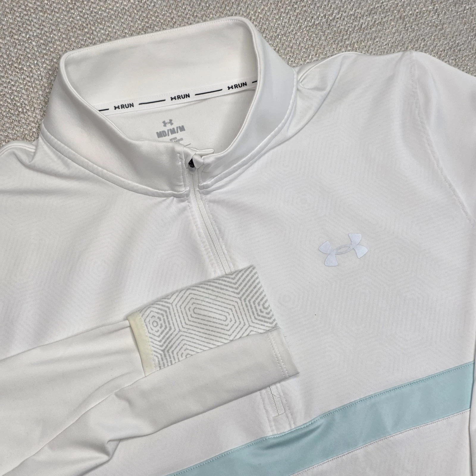 Under Armour Run 1/4 Zip Fitted Long Sleeve Pullover Shirt White Mens Size M