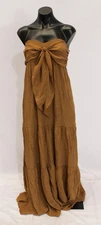 Wishlist Apparel Women's Solid Tie Front Tiered Maxi Dress EJ3 Camel Large