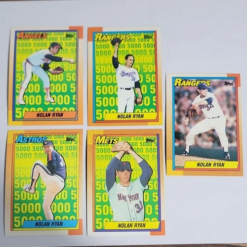Topps Nolan Ryan 5 Card Lot Angels Astros Mets Rangers MLB Baseball 1990