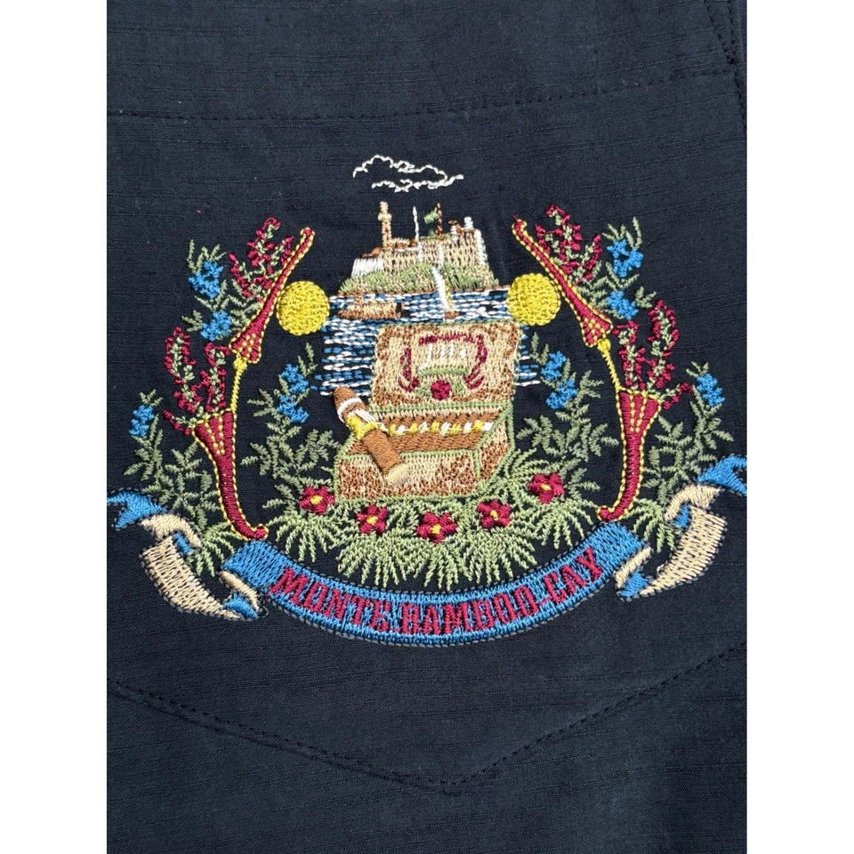 Bamboo Cay Black Embroidered Crest Short Sleeve Button Up Shirt Men's XXL - Image 4 of 4