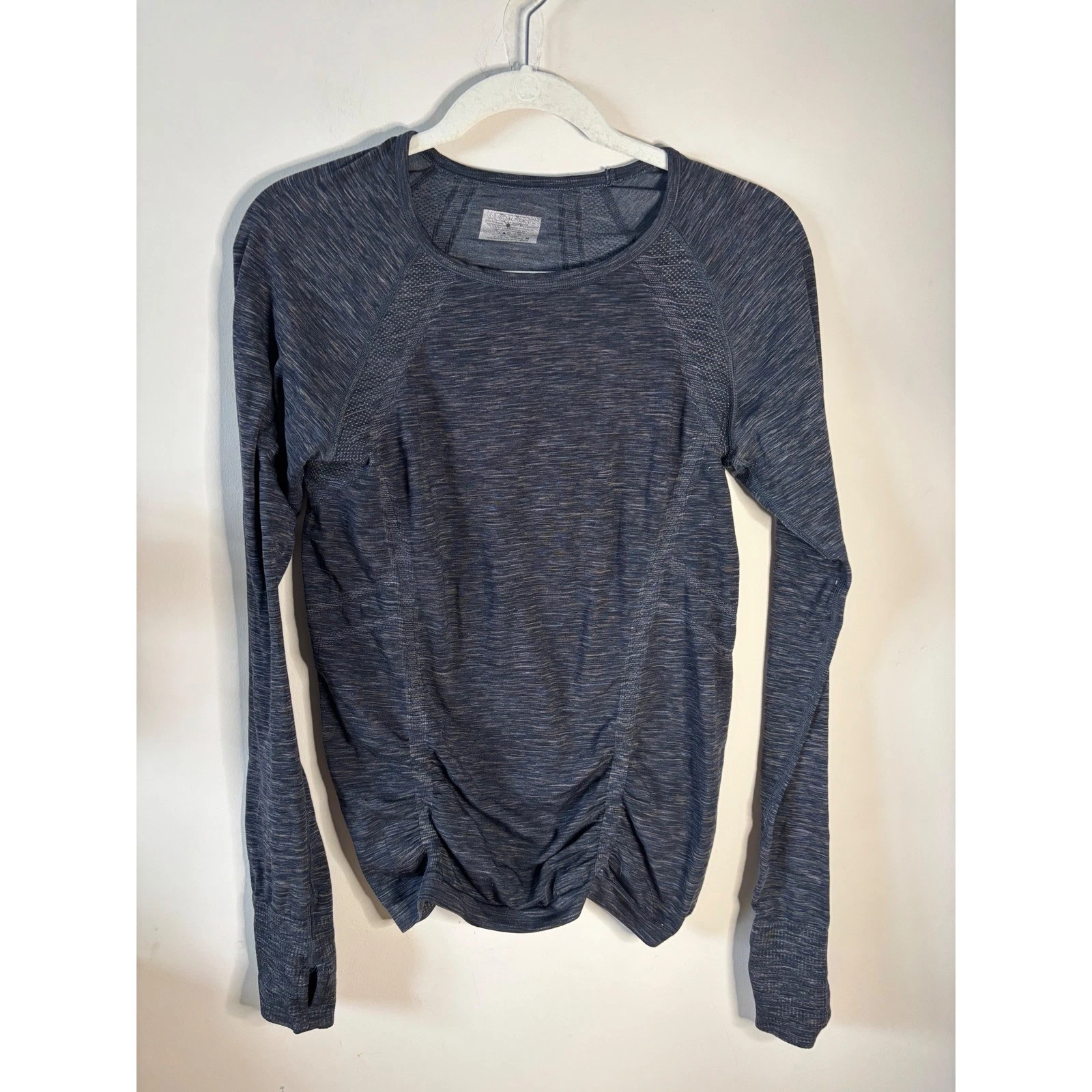 Athleta Momentum Space Dye Long Sleeve Top Gray Blue Ruched Thumbhole 724821 M