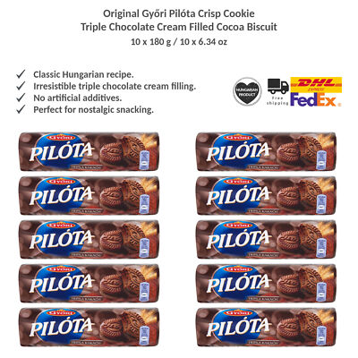 Original Triple Chocolate Cream-Filled Cocoa Biscuit - Győri Pilóta 180g x 6