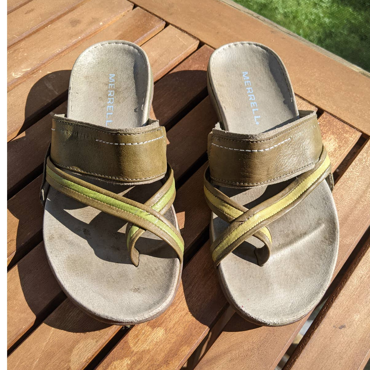 Merrell Women's Mandolin Slide Flip Flips Green Brown Size 6