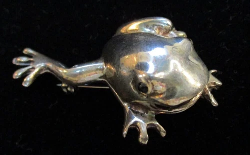 Vintage TAXCO MEXICO STERLING SILVER Chubby FROG PIN BROOCH 15 Grams 1 7/8"
