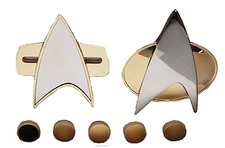 Star Trek Next Generation & Voyager COMMUNICATOR PINS & RANK PIP 7 Piece Set