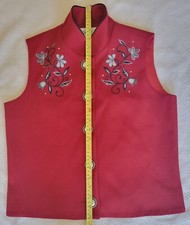 Vintage Scully Red Vest Medium Wool Button Embroidery