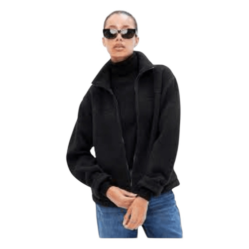 Gap Sherpa Fleece Jacket Black Chunky Knit Zip Front Long Sleeve S