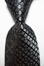 New Classic Checks Black Gray JACQUARD WOVEN Silk Men's Tie Necktie