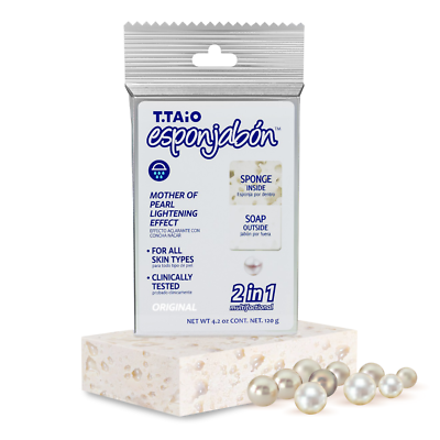 T.Taio EsponJabón – Pack 5 Spugne + Sapone 2 In 1 Alla Madreperla – Illumina E Idrata, Per Tutti I Tipi Di Pelle, 600g