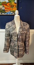 VTG Anna and Frank 100 Silk Geometric Gray Button Blazer Jacket Sz Large L