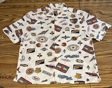 Guess VTG Allover Logo Print Hawaiian Camp Shirt Rayon Xl