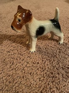 Vintage Black Tan White Sitting Wire Hair Fox Terrier Ceramic