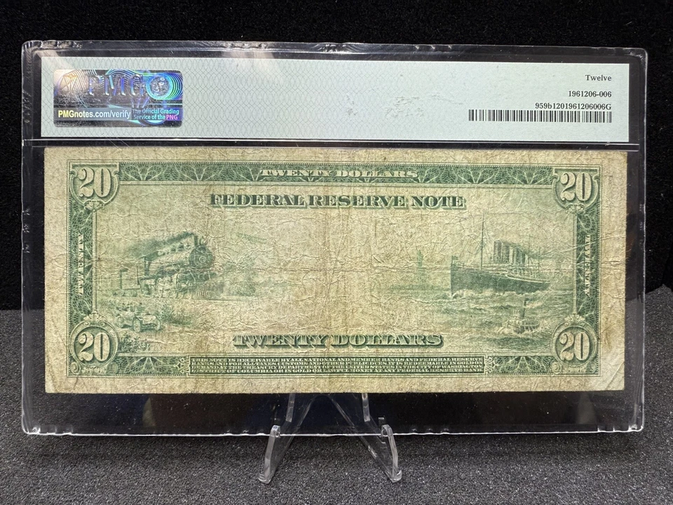 1914 $20 Federal Reserve'Red Seal'note-fr.959b (St.Louis) PMG F 12--Very Scarce - Image 2 of 2
