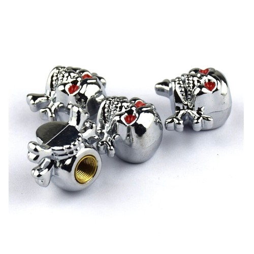 4x Skull/Bones Silver Tire Wheel Valve Stem Air Caps Metal Covers Car/Motorcycle - Bild 3 von 7
