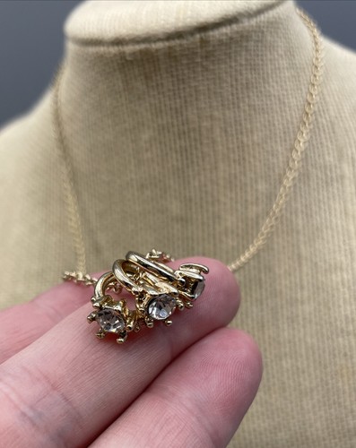 Vintage Gold Tone Necklace 17.5” with 3 Faux Pave Diamond Ring Charms - Picture 9 of 11