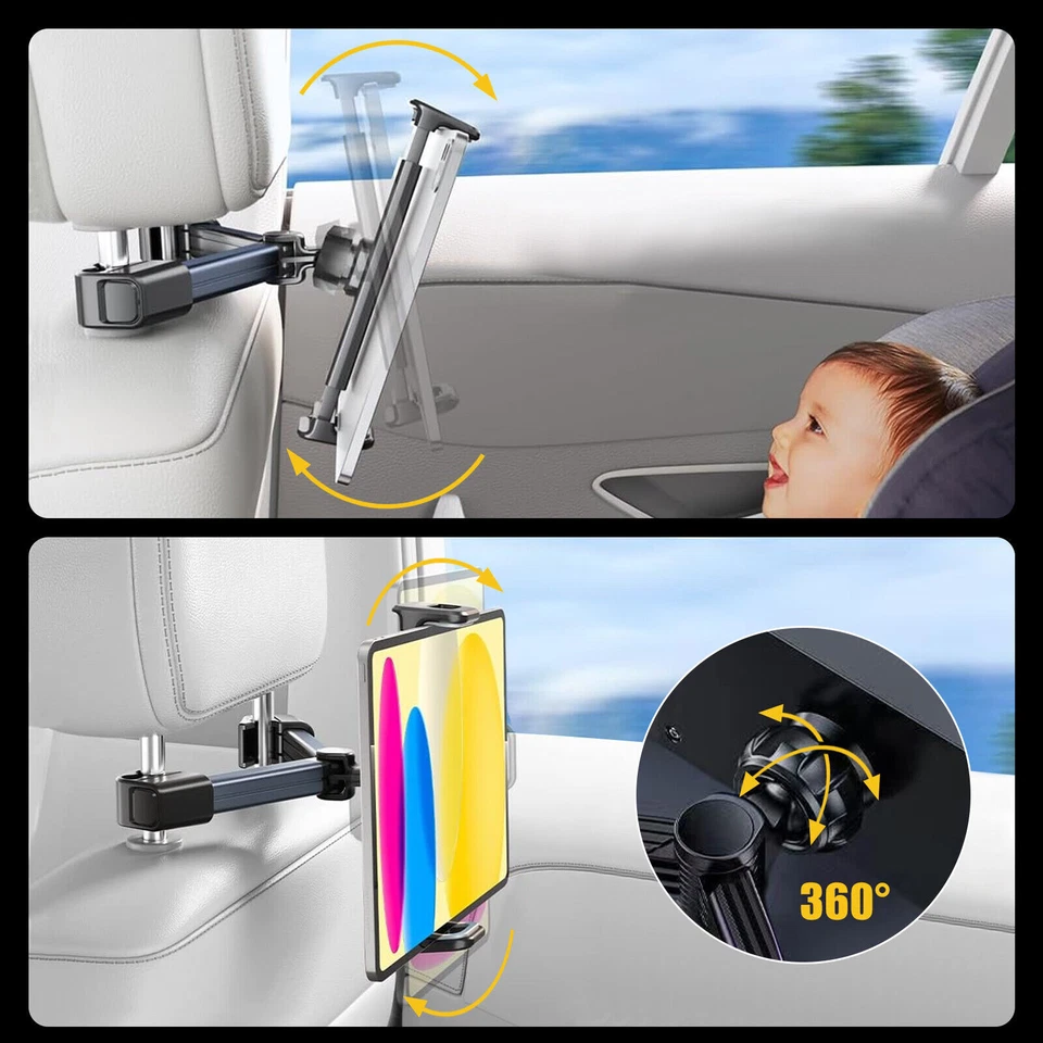 360° Car Back Seat Headrest Holder Mount For iPad Tablet Phone Samsung Universal - Image 4 of 4