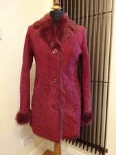 Designer Sage Brown Ladies Red Shearling Coat Jacket Sheepskin Leather New 38/10