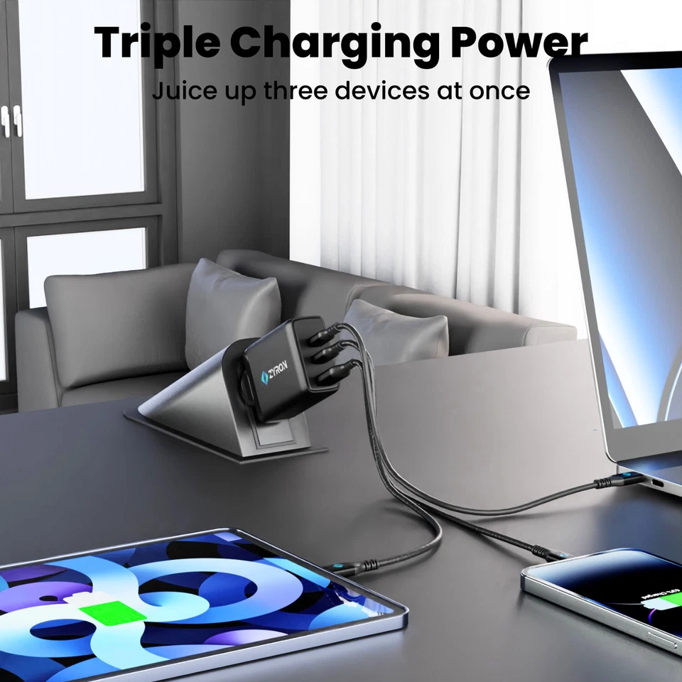 ZYRON 100W USB C Charger PD3.0 QC4 Fast GaN Wall Charger Adapter AU plug Black - image 3 of 4