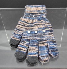 New Varigated Blue Tan Black 3 Finger Texting Gloves Rhinestone Trim B4