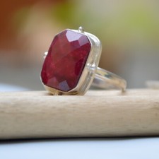 Rose Cut Rich Red Ruby Gemstone 925 Sterling Silver Wedding Gift Ring