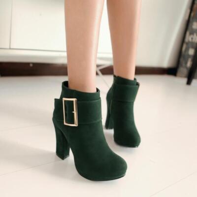 Ankle Boots Block Heel Round Toe Casual Women's Side Zip
