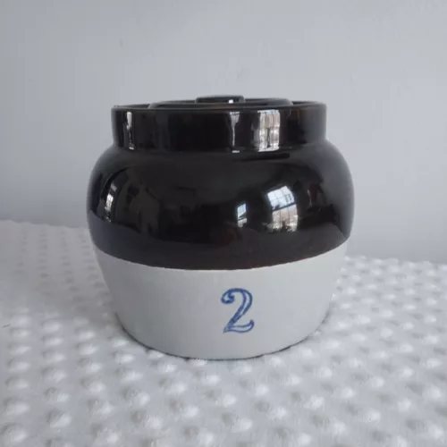 Nelson McCoy Bean Pot Stoneware Jar Handle #2 -2 Quart with Lid Vintage Pottery 