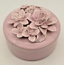 🏺 Vintage LISBETH DAHL: Schmuckschatulle Dose Blumen-Schmuck Keramik rosa 11 cm