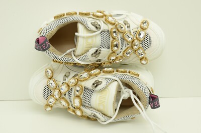 Authentic Gucci Sega Flashtrek Ladies White Sneakers Stretch Faux